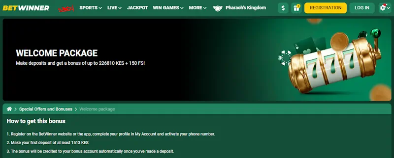 Betwinner Casino Welcome bonus Screenshot